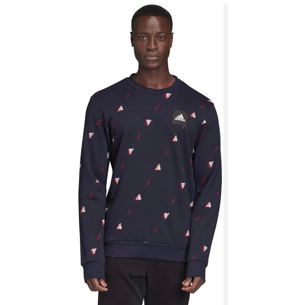 Men's Adidas Navy Blue Must Haves Graphic Crew Neck Sweatshirt Size Medium